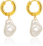 Chunky Hoop Earrings Two Way Baroque Pearl Vintage Huggie Circle Jewelry
