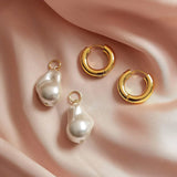 Chunky Hoop Earrings Two Way Baroque Pearl Vintage Huggie Circle Jewelry