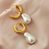 Chunky Hoop Earrings Two Way Baroque Pearl Vintage Huggie Circle Jewelry