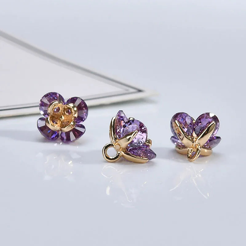 18k Plated Zircon Flower Pendant for DIY Earring
