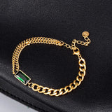Green Cz Stone Double Layer Chain Bracelet for Women