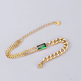 Green Cz Stone Double Layer Chain Bracelet for Women