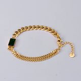Green Cz Stone Double Layer Chain Bracelet for Women