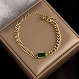 Green Cz Stone Double Layer Chain Bracelet for Women
