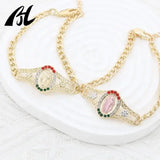 18k Oval Muti Zirconia Tri-Tone Chain San Judas Esclava Bracelet