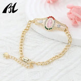 18k Oval Muti Zirconia Tri-Tone Chain San Judas Esclava Bracelet