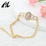 18k Oval Muti Zirconia Tri-Tone Chain San Judas Esclava Bracelet
