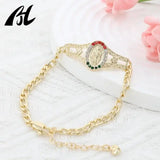 18k Oval Muti Zirconia Tri-Tone Chain San Judas Esclava Bracelet