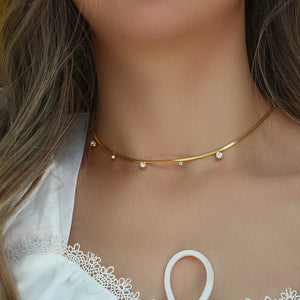 18k Plated CZ Charm Choker Herringbone Chain Necklace Dainty Jewelry for Women