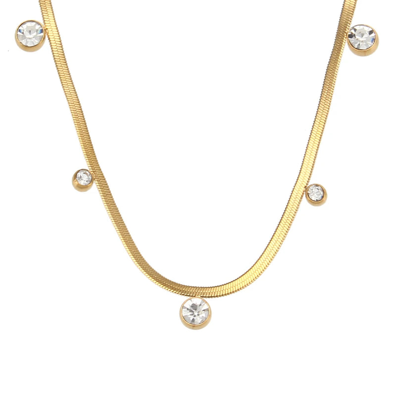 18k Plated CZ Charm Choker Herringbone Chain Necklace Dainty Jewelry for Women