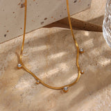 18k Plated CZ Charm Choker Herringbone Chain Necklace Dainty Jewelry for Women