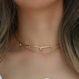 18k Plated CZ Charm Choker Herringbone Chain Necklace Dainty Jewelry for Women