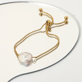 18k Plated Stainless Steel Bracelet Women Freshwater Pearl Waterproof Jewelry