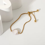 18k Plated Stainless Steel Bracelet Women Freshwater Pearl Waterproof Jewelry