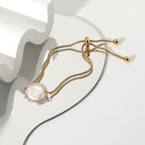 18k Plated Stainless Steel Bracelet Women Freshwater Pearl Waterproof Jewelry