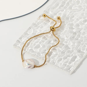 18k Plated Stainless Steel Bracelet Women Freshwater Pearl Waterproof Jewelry