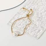 18k Plated Stainless Steel Bracelet Women Freshwater Pearl Waterproof Jewelry