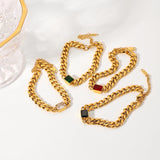 18k Plated Stainless Steel Bracelet Women Colorful Zircon Cuban Chain Jewelry