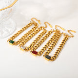 18k Plated Stainless Steel Bracelet Women Colorful Zircon Cuban Chain Jewelry