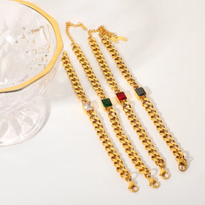 18k Plated Stainless Steel Bracelet Women Colorful Zircon Cuban Chain Jewelry