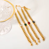 18k Plated Stainless Steel Bracelet Women Colorful Zircon Cuban Chain Jewelry