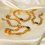 18k Plated Stainless Steel Bracelet Women Colorful Zircon Cuban Chain Jewelry