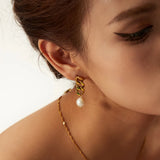 18k Plated Stainless Steel Pearl Chain Earrings for Women