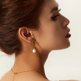 18k Plated Stainless Steel Pearl Chain Earrings for Women