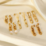 18k Plated Stainless Steel Pearl Chain Earrings for Women