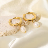 18k Plated Stainless Steel Pearl Pendant Huggie Earrings