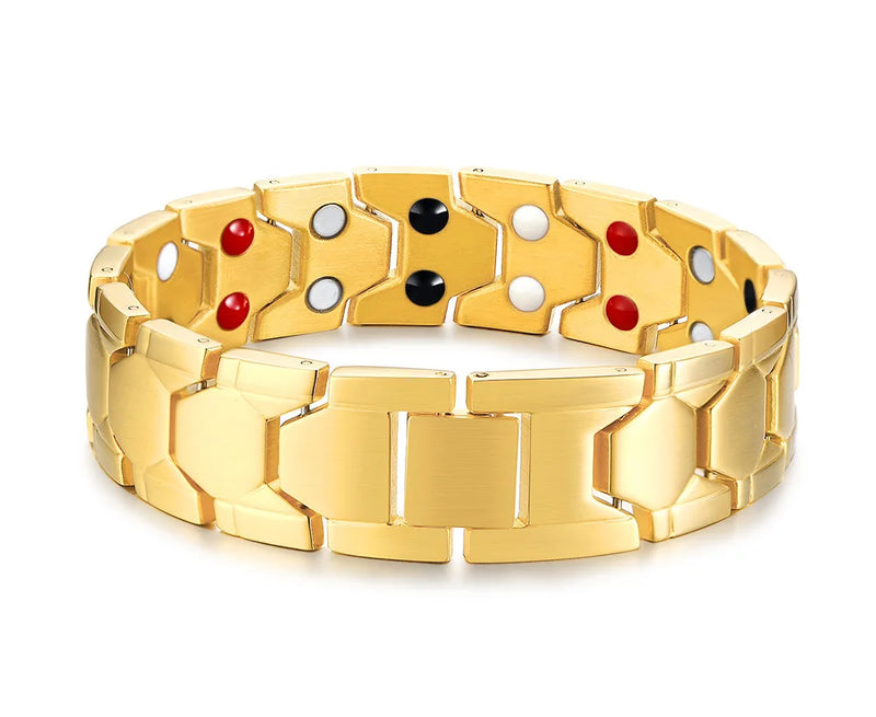 18k Gold-Plated Health Magnet Stone Bracelet Men's Bangele 8.26''