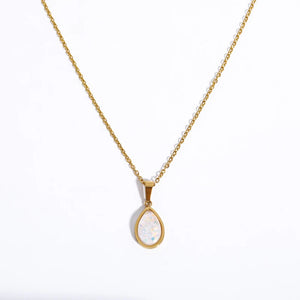 Opal Water Drop Pendant Necklace, 18k Plated Stainless Steel
