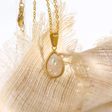 Opal Water Drop Pendant Necklace, 18k Plated Stainless Steel