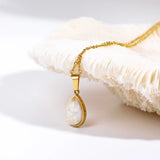 Opal Water Drop Pendant Necklace, 18k Plated Stainless Steel