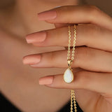 Opal Water Drop Pendant Necklace, 18k Plated Stainless Steel