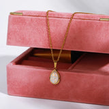 Opal Water Drop Pendant Necklace, 18k Plated Stainless Steel