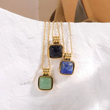 Lapis Square Pendant Necklace for Women Waterproof Collar Jewelry