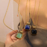 Lapis Square Pendant Necklace for Women Waterproof Collar Jewelry