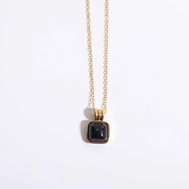 Lapis Square Pendant Necklace for Women Waterproof Collar Jewelry