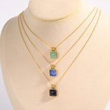 Lapis Square Pendant Necklace for Women Waterproof Collar Jewelry