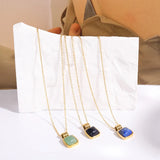 Lapis Square Pendant Necklace for Women Waterproof Collar Jewelry