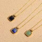 Lapis Square Pendant Necklace for Women Waterproof Collar Jewelry