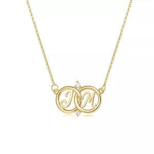 18k Plated Two Initial Necklace With Diamond Birthstone Pendant