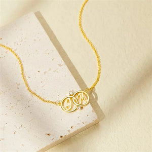 18k Plated Two Initial Necklace With Diamond Birthstone Pendant