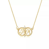 18k Plated Two Initial Necklace With Diamond Birthstone Pendant