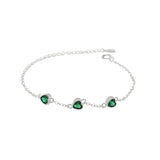 Green Emerald CZ Heart Charms Bracelet 925 Sterling Silver