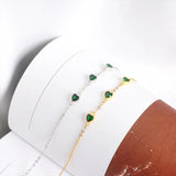 Green Emerald CZ Heart Charms Bracelet 925 Sterling Silver