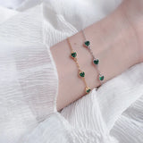 Green Emerald CZ Heart Charms Bracelet 925 Sterling Silver