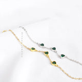 Green Emerald CZ Heart Charms Bracelet 925 Sterling Silver