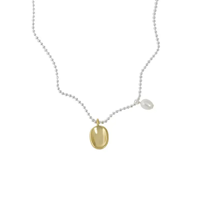 925 Silver Round Necklace with Freshwater Pearl Bead Chain